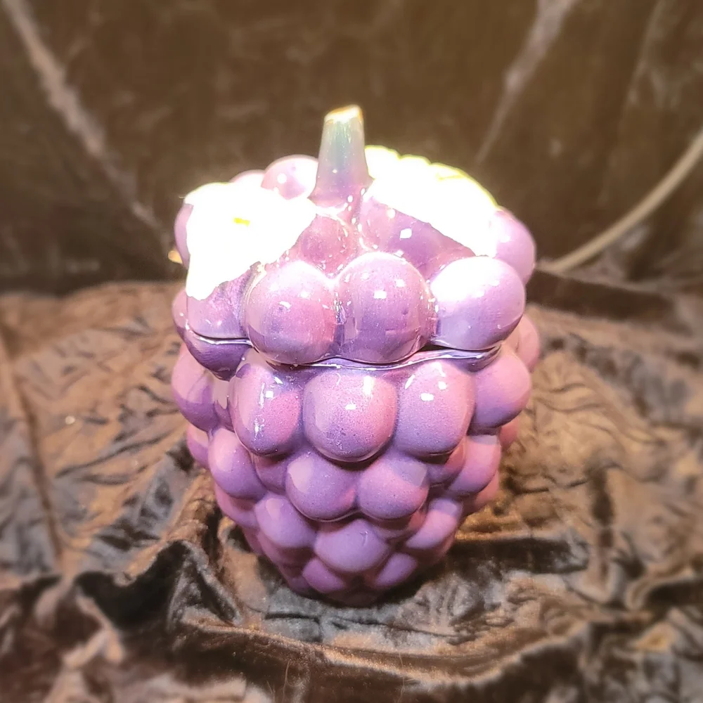0835. Vintage ~ Deep Purple & Green ~ Grape ~ Ceramic Jam/Jelly
